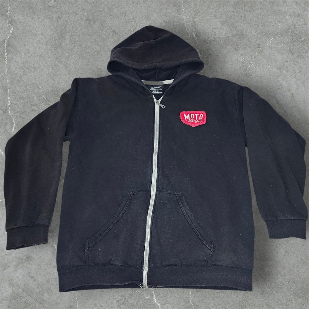 ANVIL MOTOSPORTS Black Graphic Zip Up Hoodie - Medium